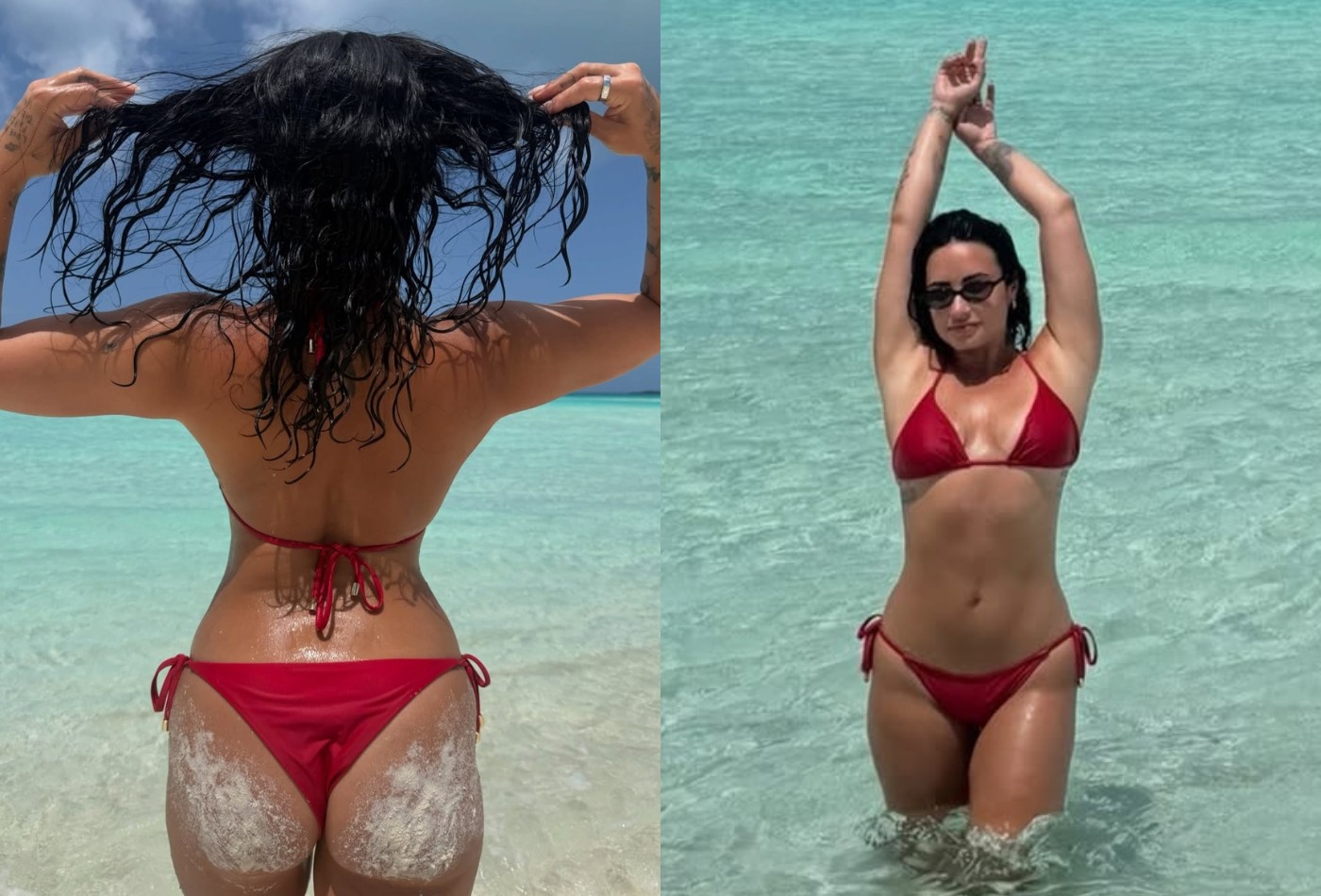 Demi Lovato elege bíquini vermelho para viagem nas Bahamas - QTU Questões do Universo