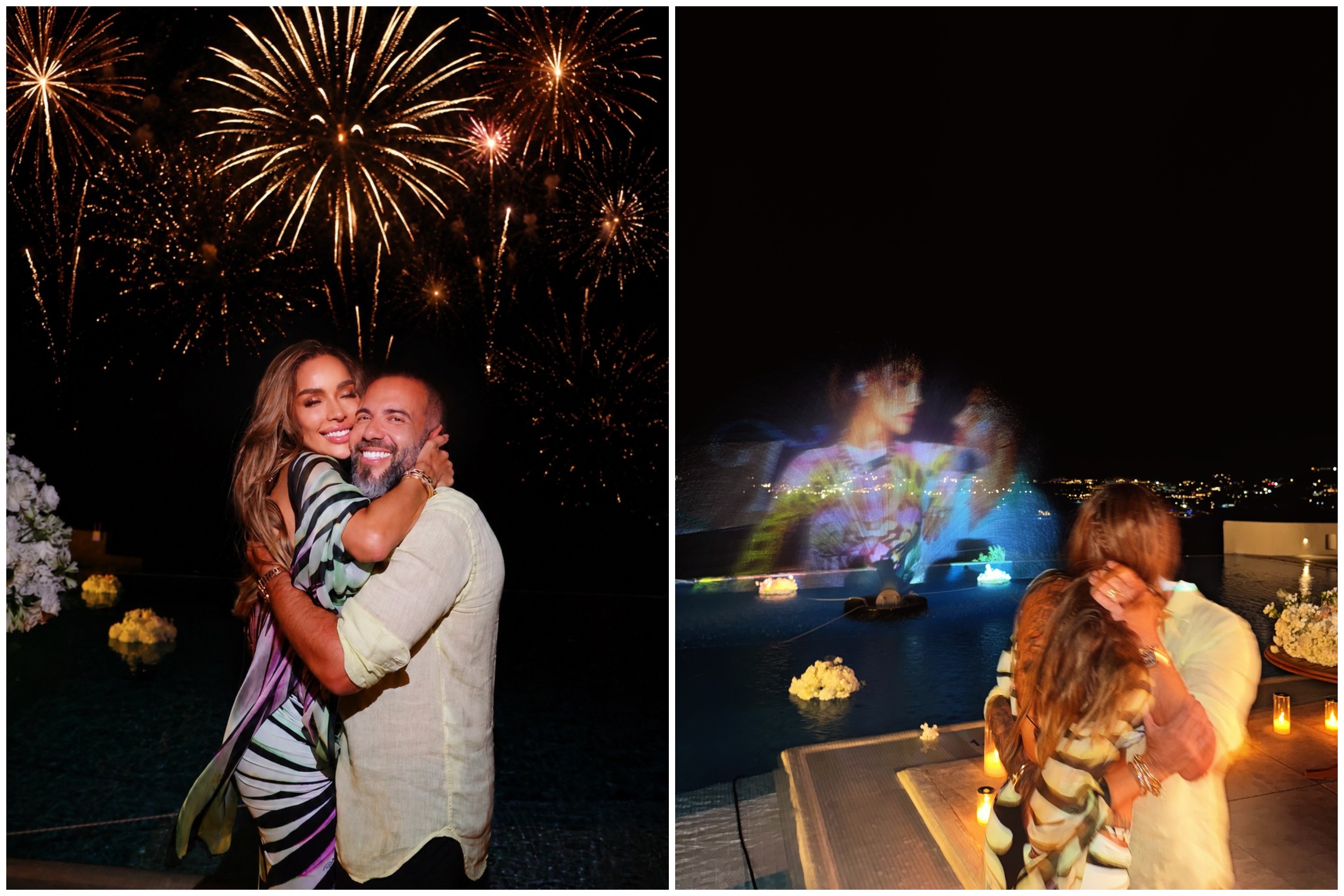 Tati Barbieri ganha surpresa em Mykonos, com fogos e sua imagem projetada no Mar Egeu - QTU Questões do Universo