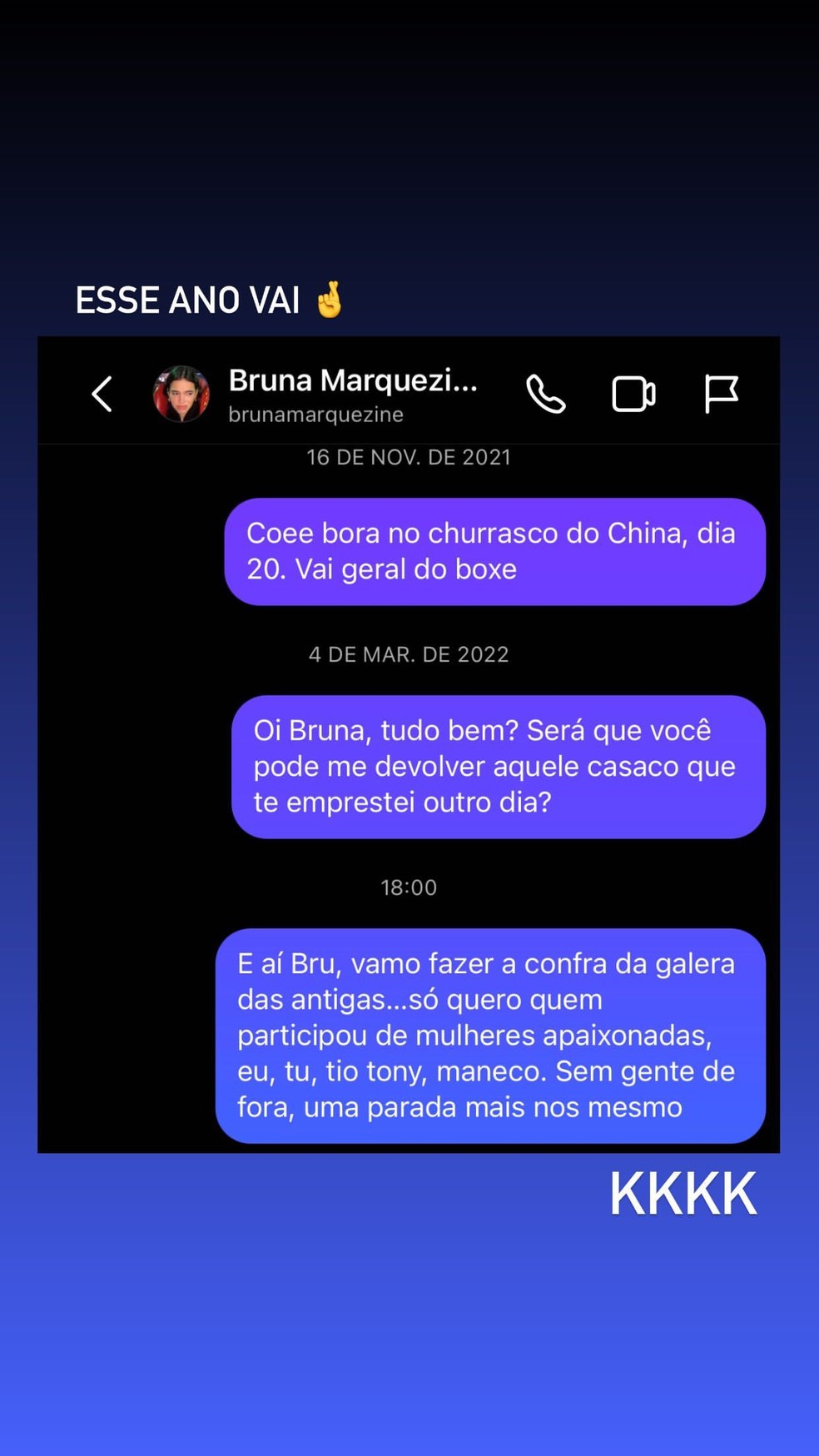 As mensagens de Victor Cugula para Bruna Marquezine — Foto: Reprodução Instagram