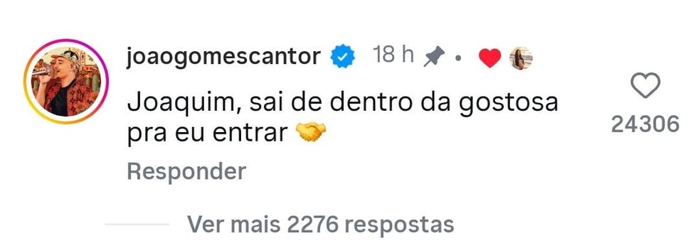 João Gomes deixa comentário em post de Ary Mirelle — Foto: Reprodução/Instagram