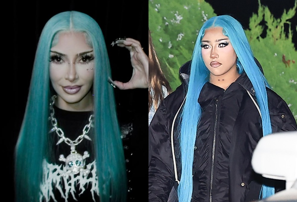 Kim Kardashian recria visual de North West — Foto: Reprodução/Instagram e Grosby Group