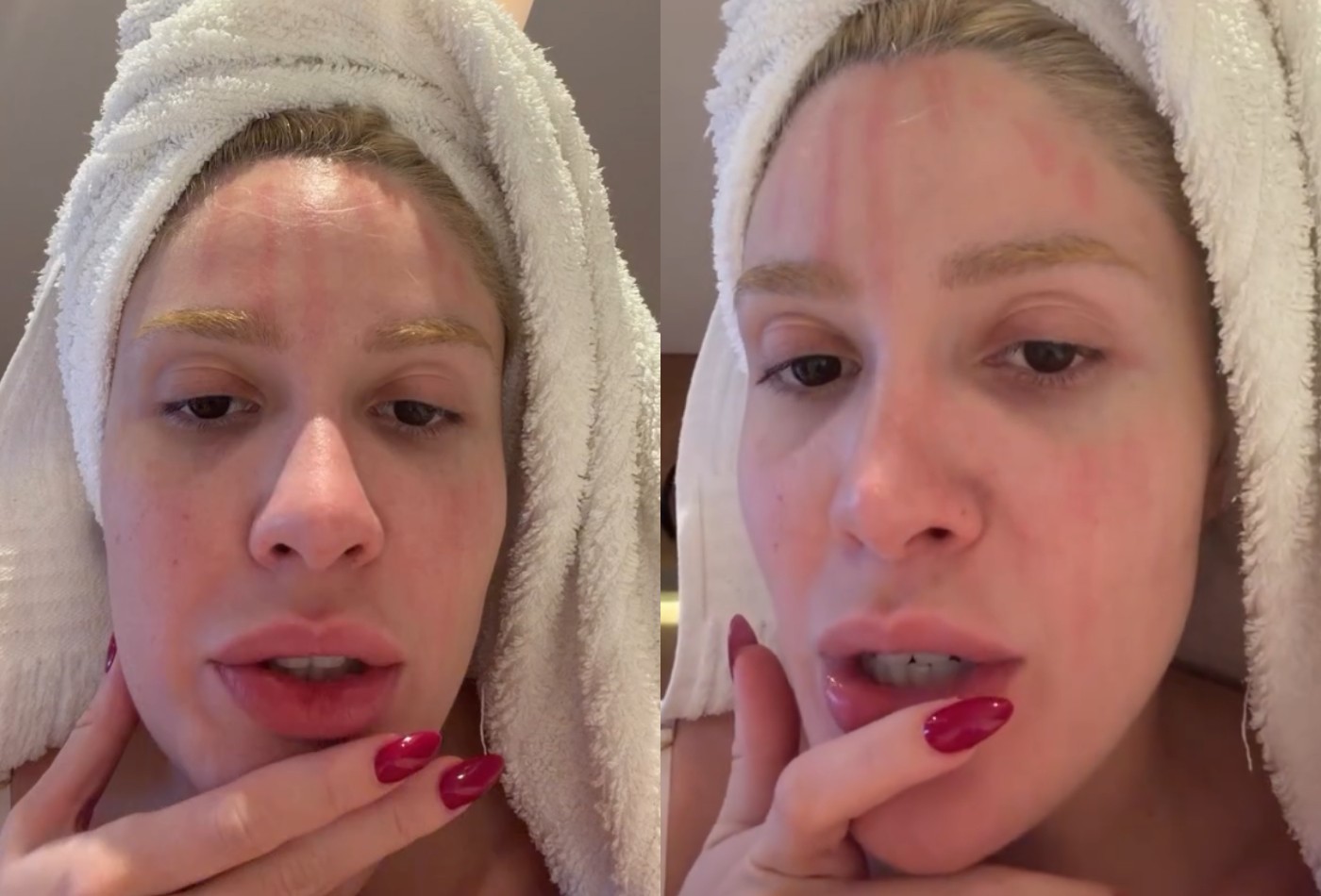 Antes de ir para o jogo, Karolina Lima mostra perrengue com sangue falso: 'Como vou aparecer desse jeito?'