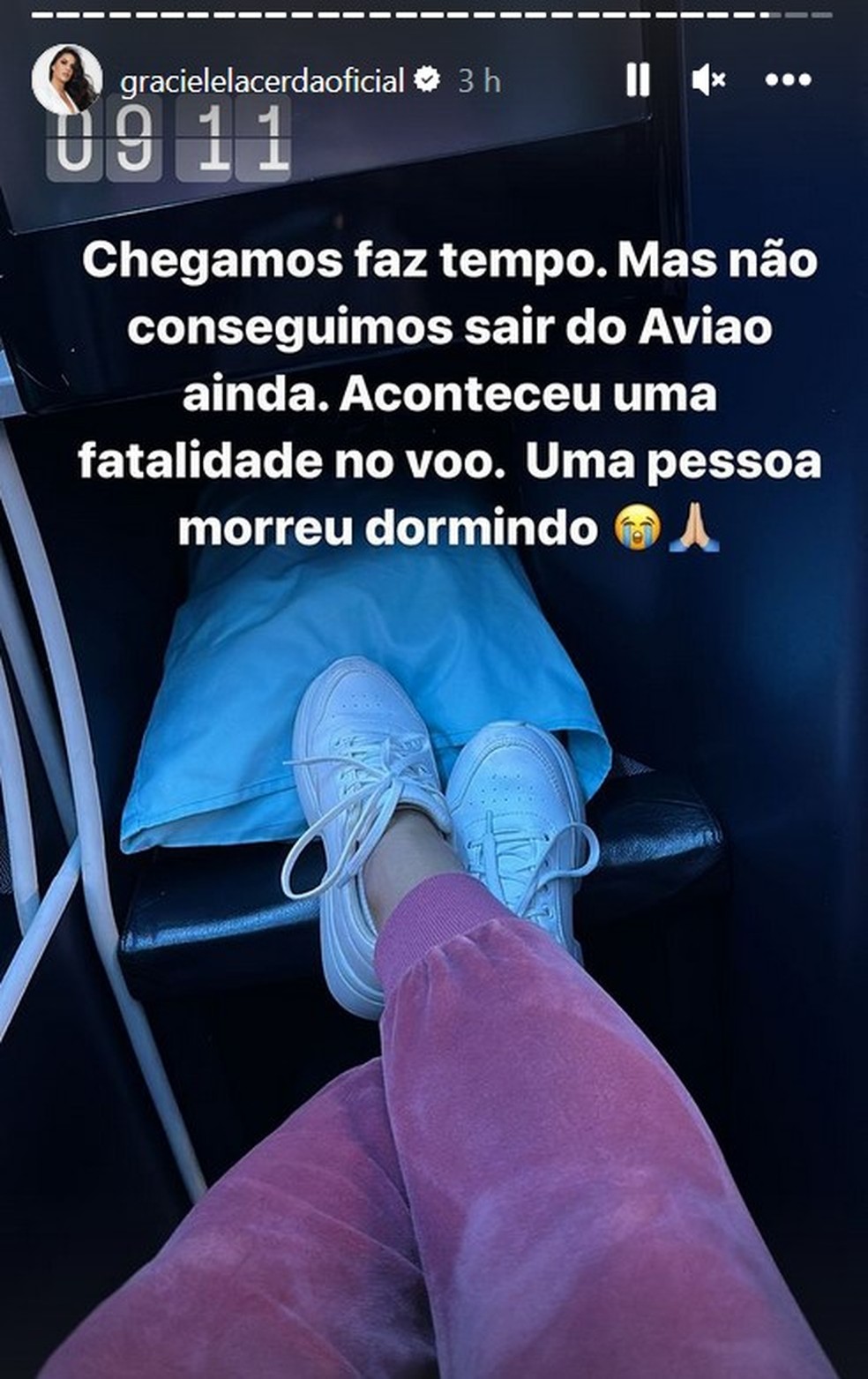 Graciele Lacerda relata fatalidade em voo — Foto: Reprodução/Instagram