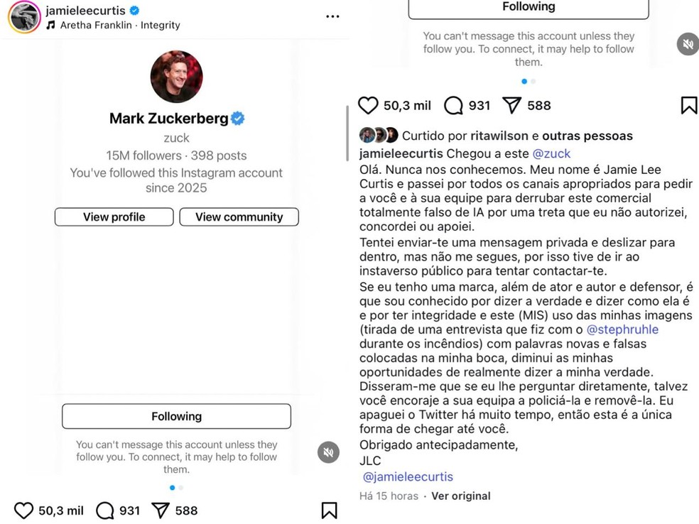Post de Jamie Lee Curtis — Foto: Reprodução | Instagram