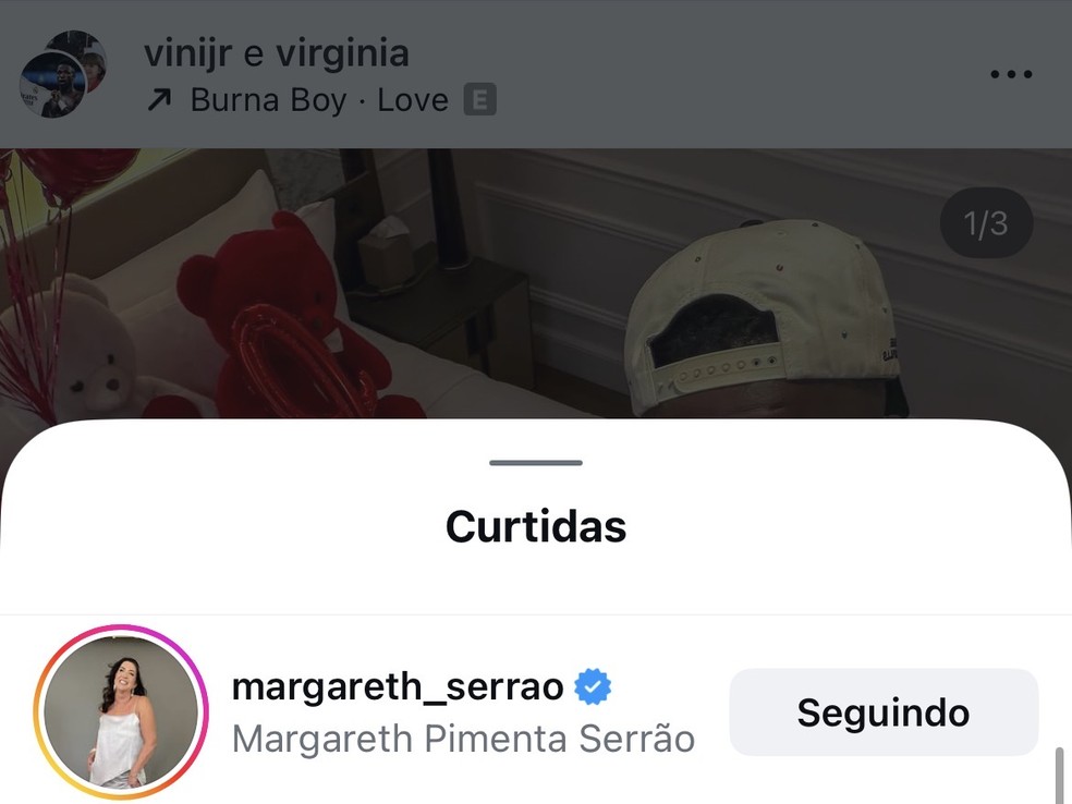 Curtida de Margareth — Foto: Reprodução/Instagram