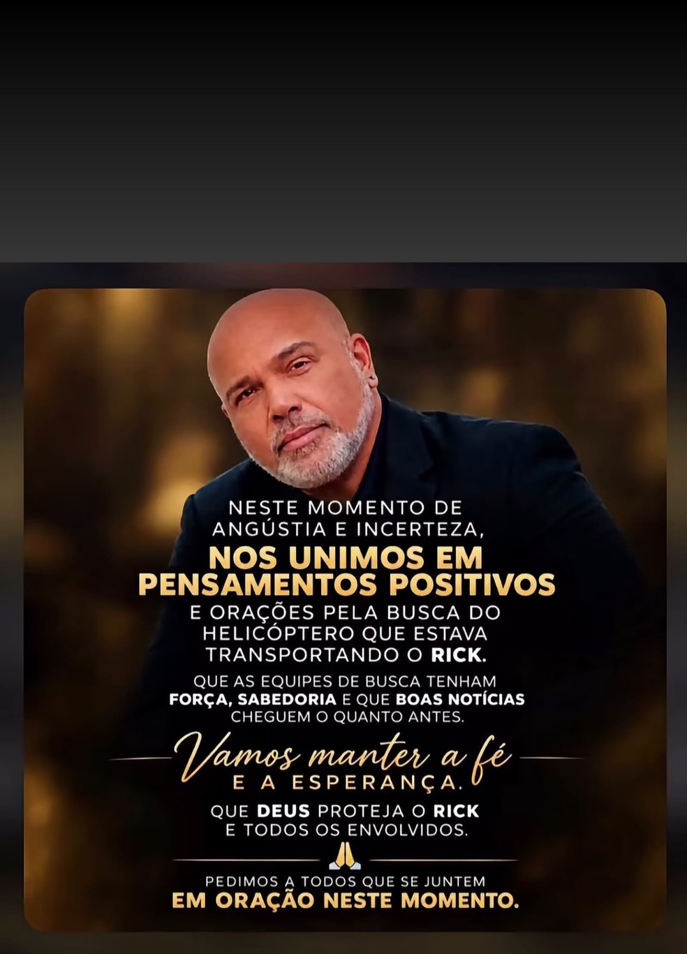 Renner, da dupla com Rick, posta após desaparecimento de aeronave que levava cantor — Foto: Reprodução/Instagram