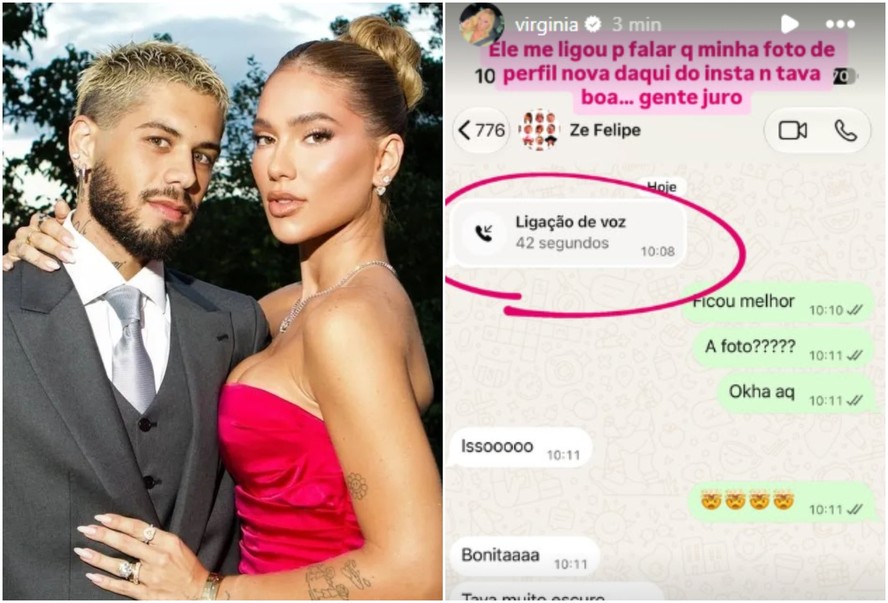 Virginia Fonseca publicou print de conversa com Zé Felipe