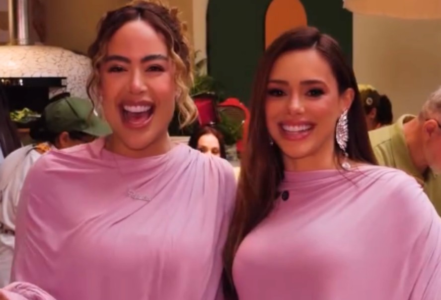 Bruna Biancardi e irmã de Neymar surgem com a mesma roupa no aniversário de Mavie