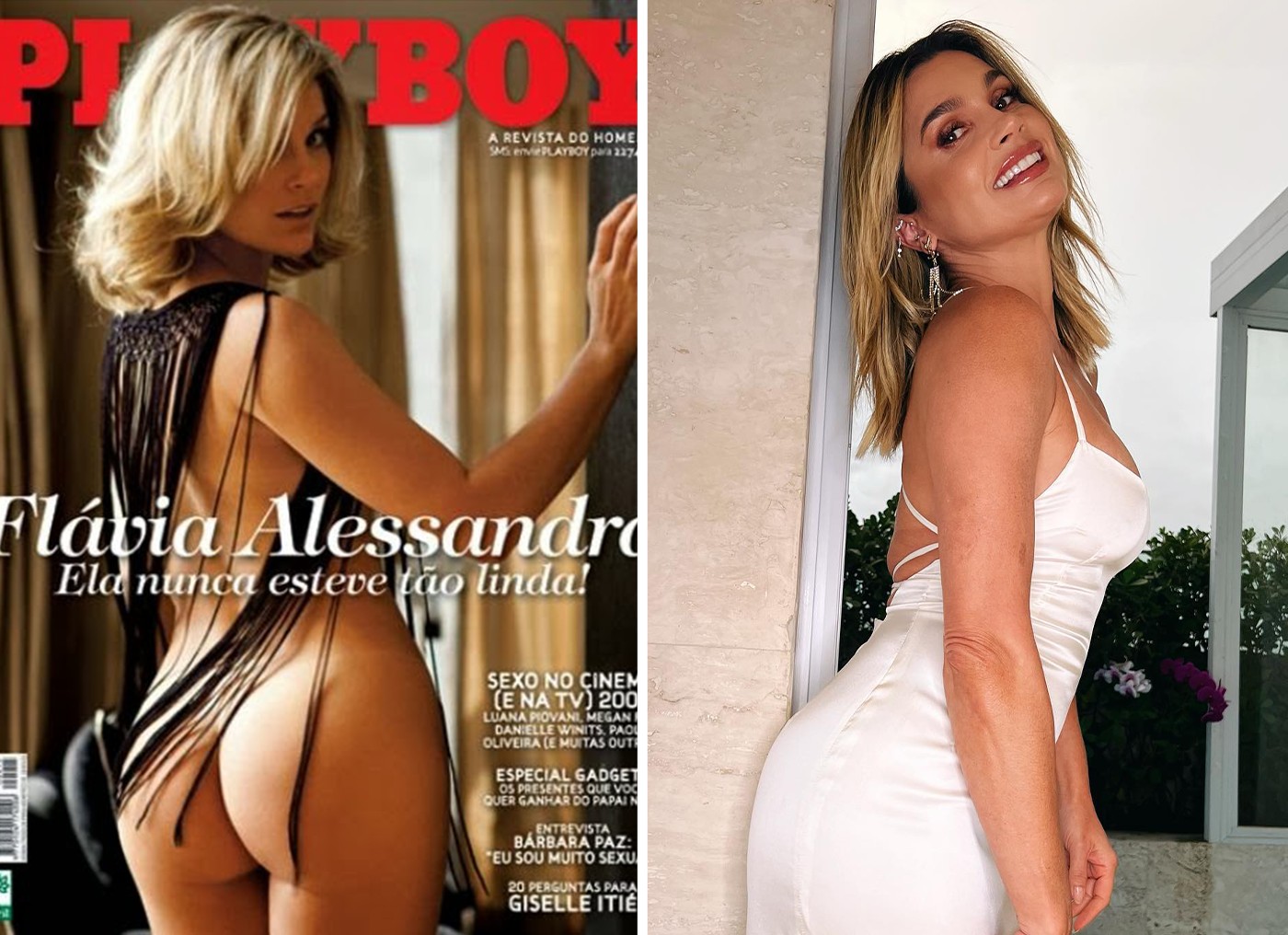 Flávia Alessandra quando capa da 'Playboy', e atualmente — Foto: Divulgação/Playboy e Reprodução/Instagram