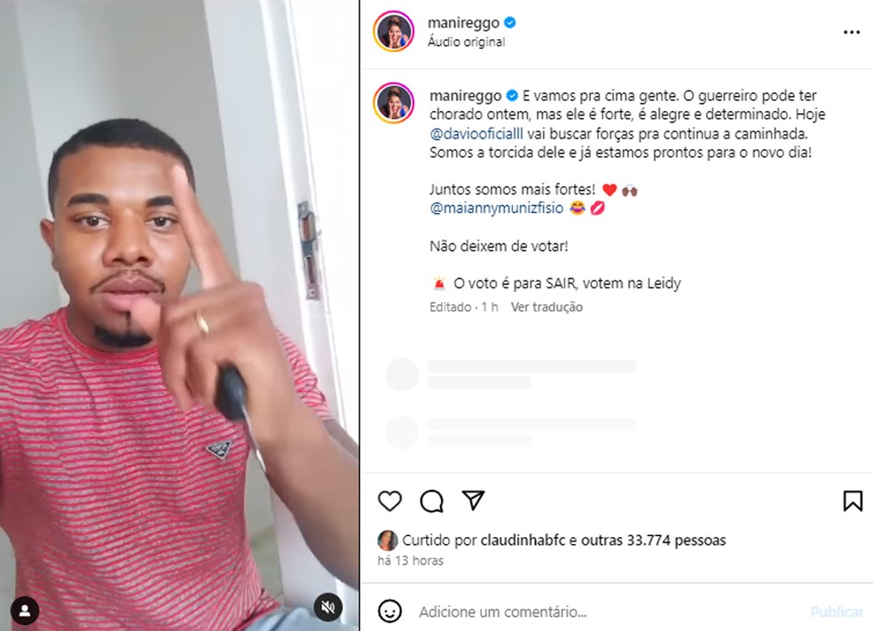 Mani Rêgo, namorada de Davi, apoia brother após treta dele com MC Bin Laden — Foto: Reprodução/Instagram