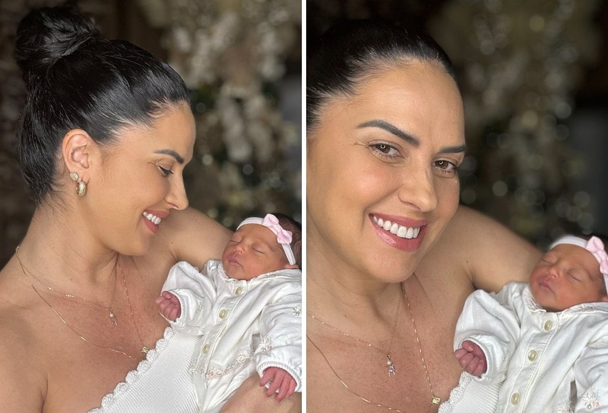 Graciele Lacerda posta look de ano novo com filha no colo e explica  ausência de Zezé Di Camargo