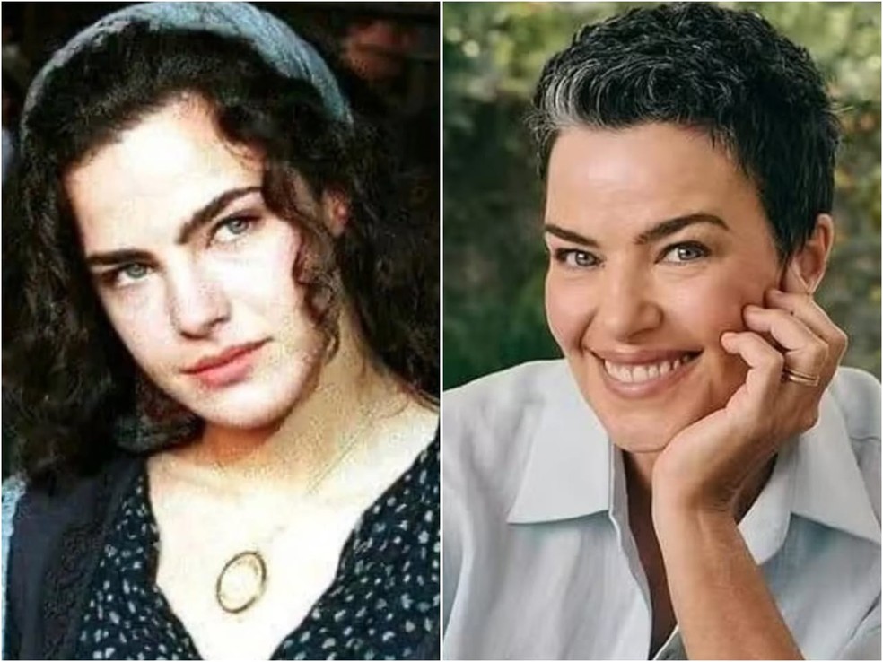 Ana Paula Arósio em 'Terra Nostra (Globo, 1999), como Giuliana, e com visual atual — Foto: Divulgação/TV Globo