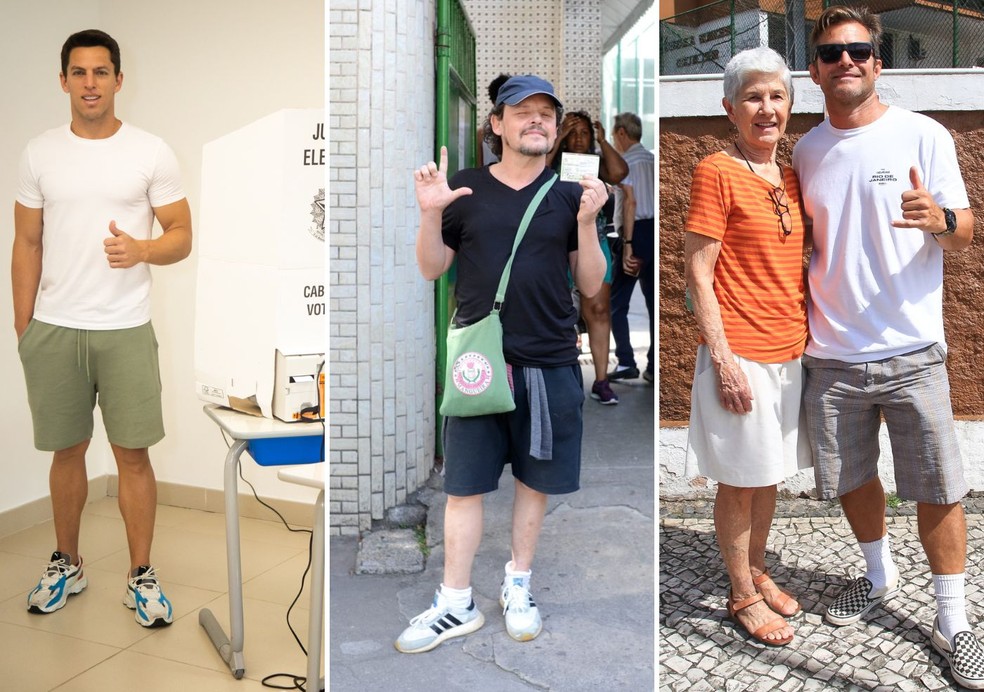 Amaury Nunes, Matheus Nachtergaele e Claudio Heinrich, acompanhado da mãe, votam no segundo turno — Foto: AgNews; Brazil News