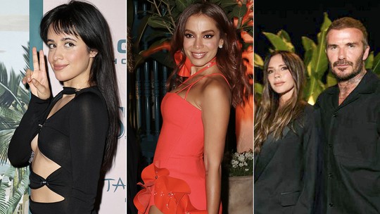 De vestidinho vermelho, Anitta curte  festa com Beckham e Camila Cabello em Miami