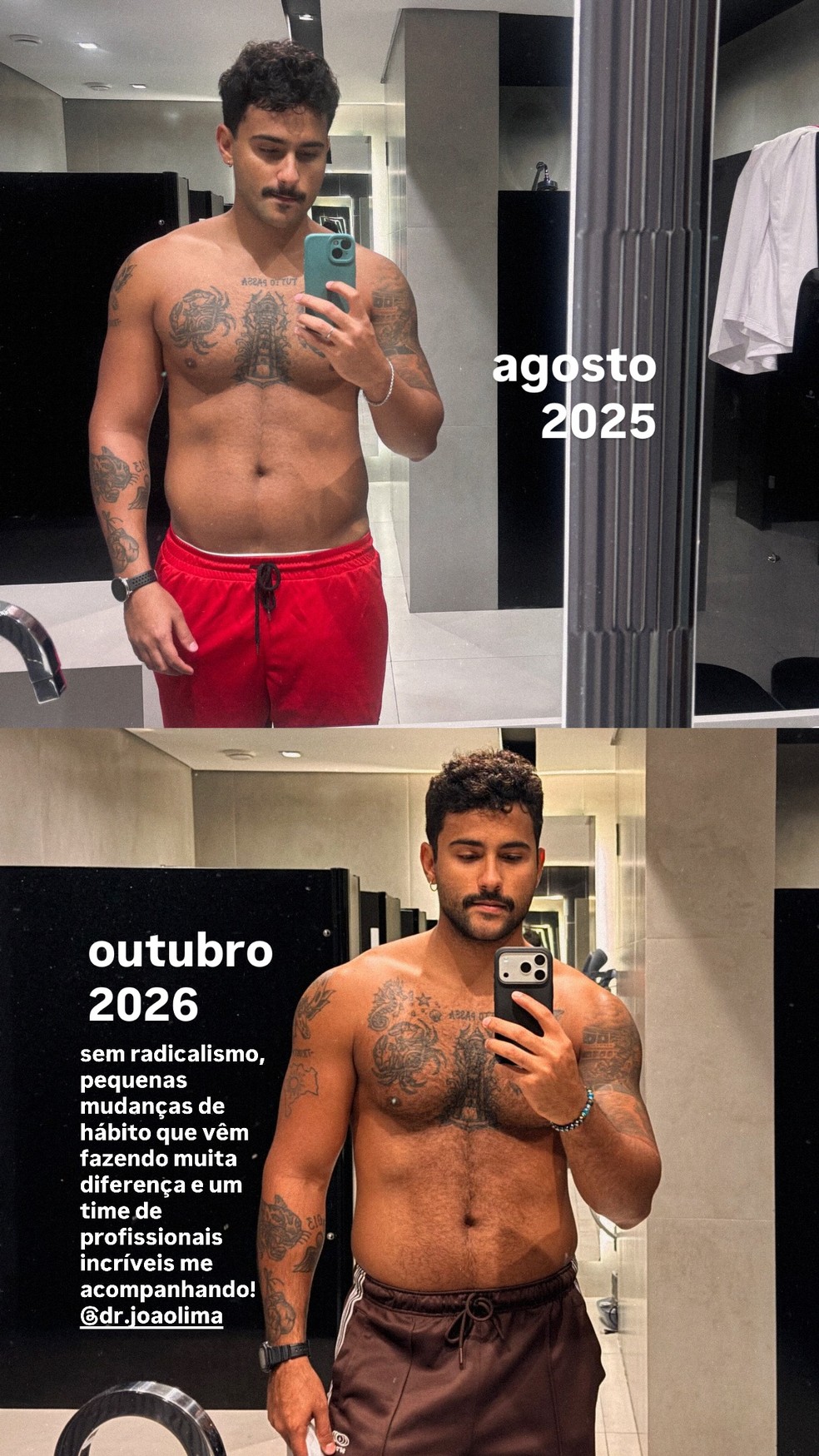 Antes e depois de Lucas Pizane — Foto: Reprodução/Instagram
