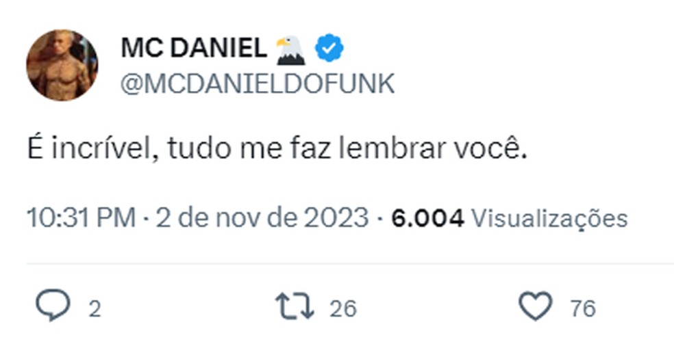 Mc Daniel se declara a Yasmin Brunet &mdash; Foto: Twitter