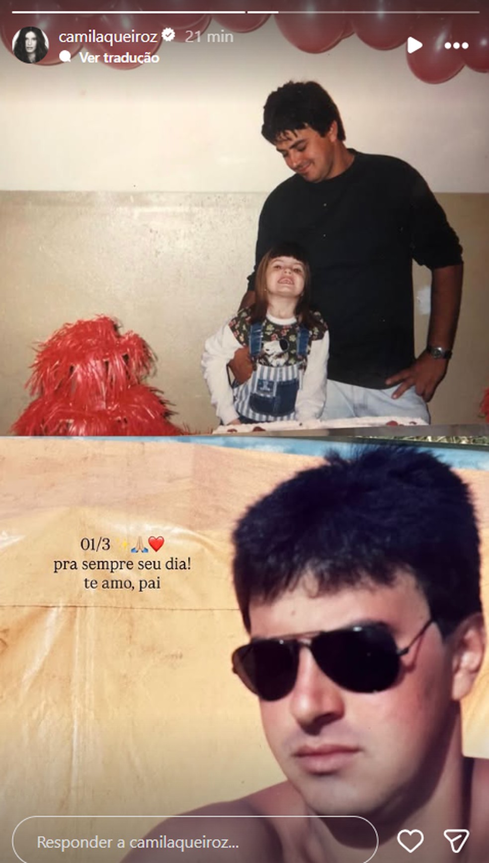 Camila Queiroz e o pai, Sérgio Queiroz — Foto: Reprodução/Instagram