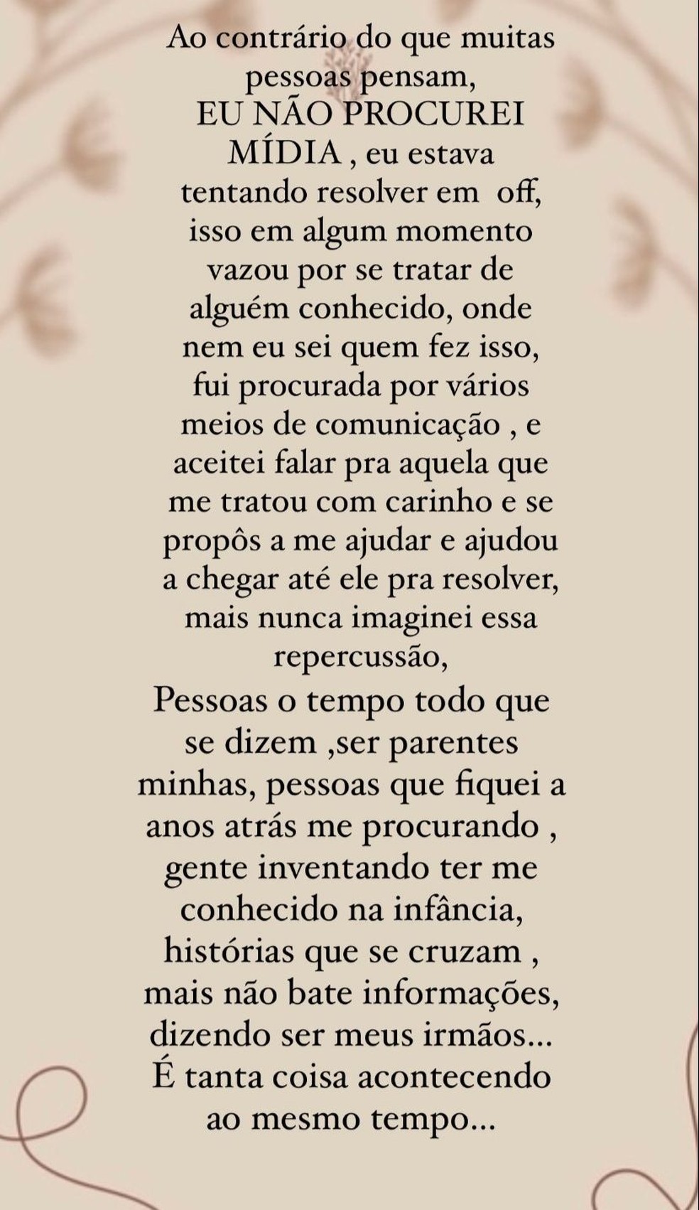 Suposta filha de Leonardo desabafa sobre busca tardia por DNA &mdash; Foto: Reprodu&ccedil;&atilde;o