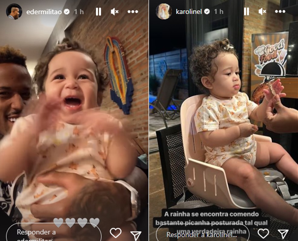 Ex-casal Éder Militão e Karoline Lima se reúnem em noite com a filha, Cecília — Foto: Instagram