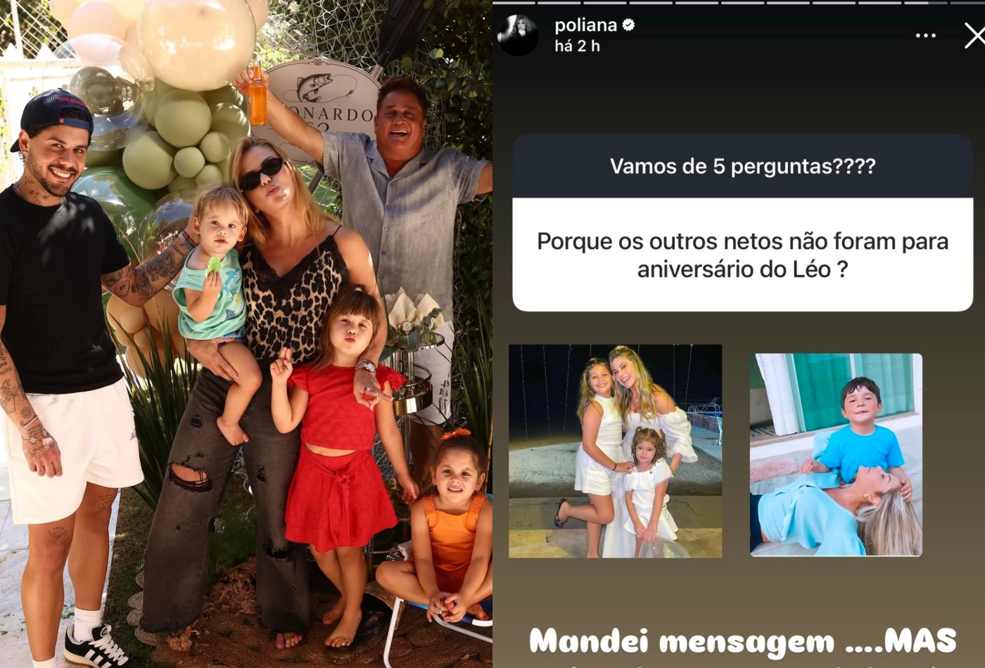 Poliana Rocha fala sobre ausência de alguns netos na festa do Leonardo: 'Mandei mensagem, mas...'