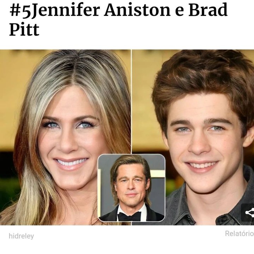 Artista cria com IA como seria filho do ex-casal Jennifer Aniston e Brad Pitt — Foto: Hidreley Diao