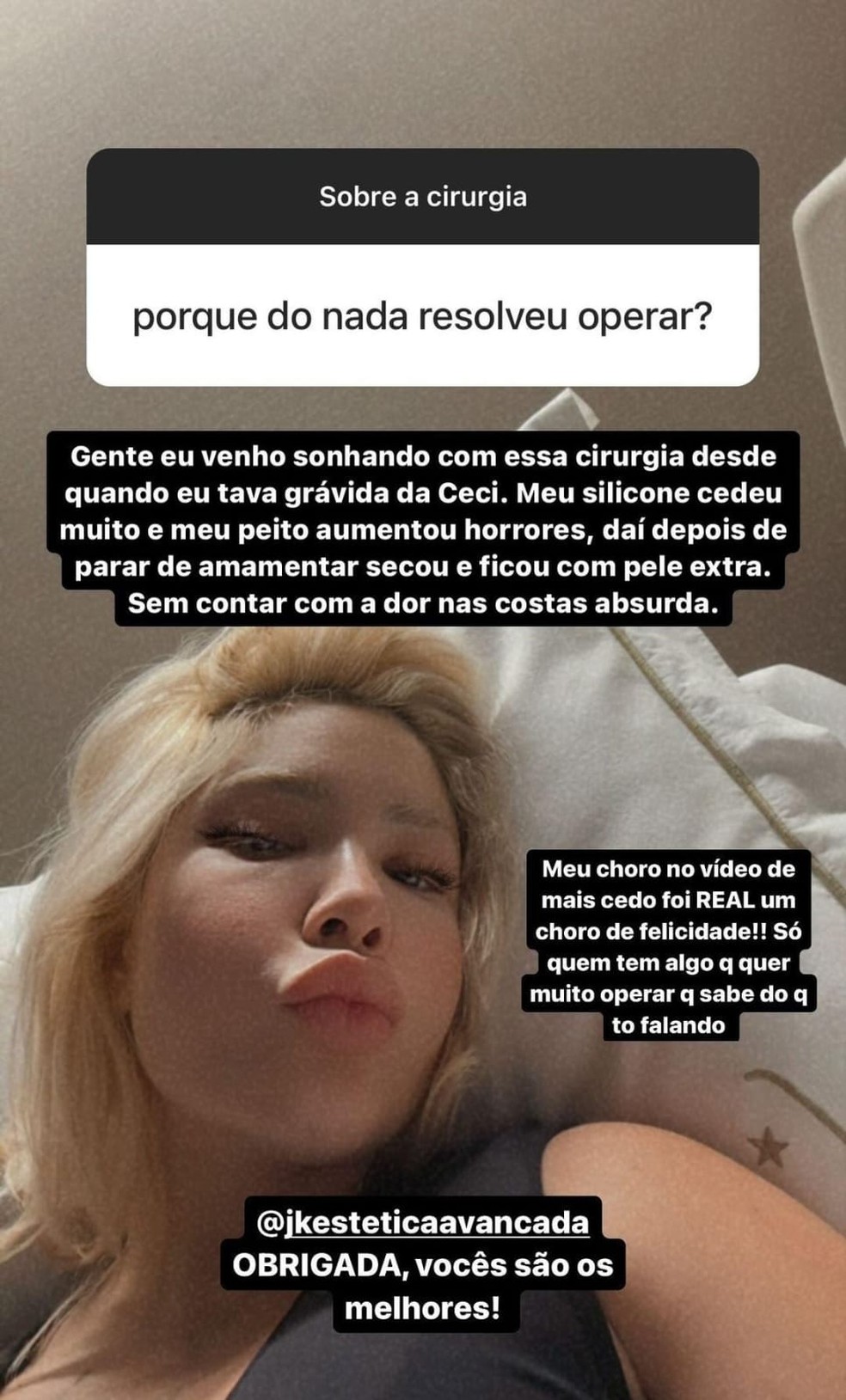Karoline Lima responde perguntas sobre cirurgia durante visita da filha — Foto: Reprodução/Instagram
