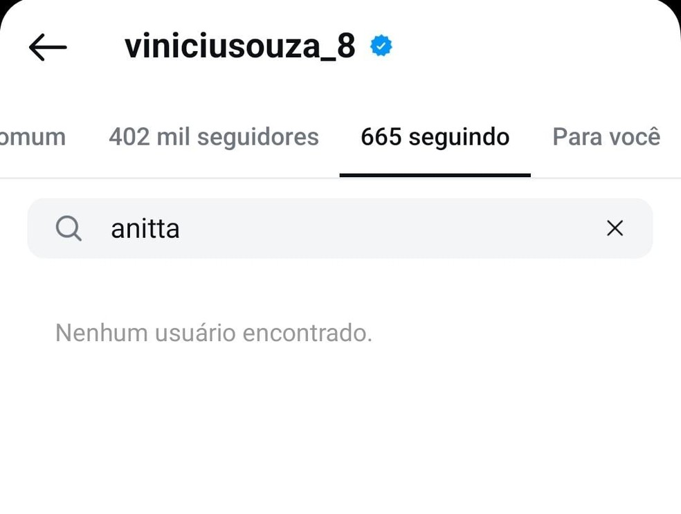 Vinicius Souza deixa de seguir Anitta — Foto: Reprodução/Instagram