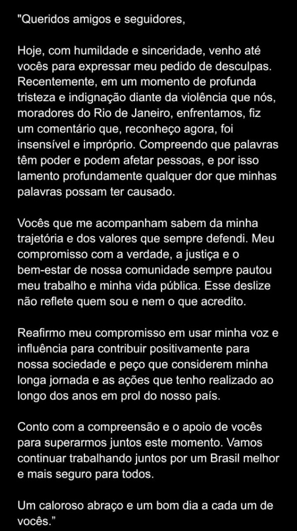 Betty Faria pede desculpas por comentários sobre arrastões no Rio — Foto: Reprodução Instagram
