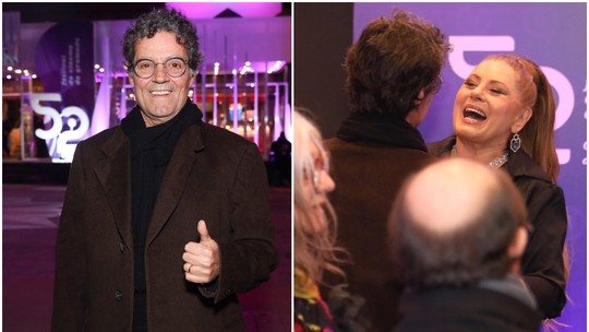 Vera Fischer recebe carinho do seu ex Felipe Camargo durante homenagem em festival de cinema