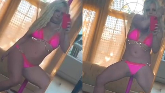 De biquíni pink, Britney Spears requebra em pole dance 
