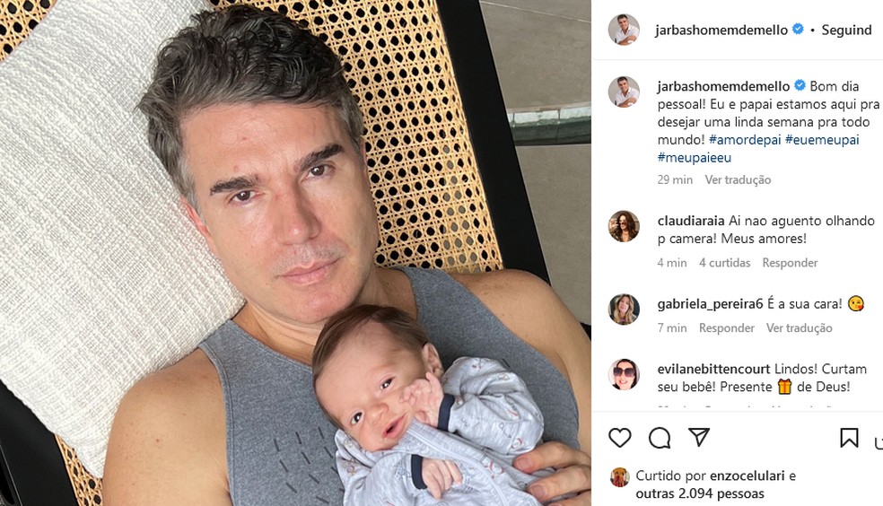 Jarbas Homem de Mello posta clique fofo com o filho, Luca, e Claudia Raia se derrete — Foto: Reprodução/Instagram