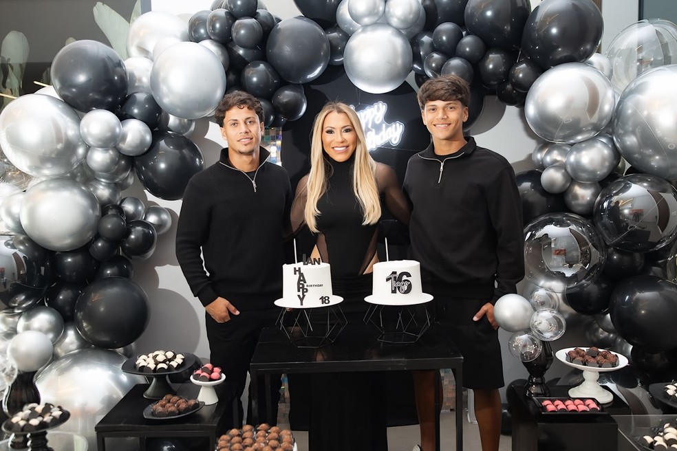 Iran Ângelo com os filhos na festa de aniversário dos jovens — Foto: Reprodução/Instagram