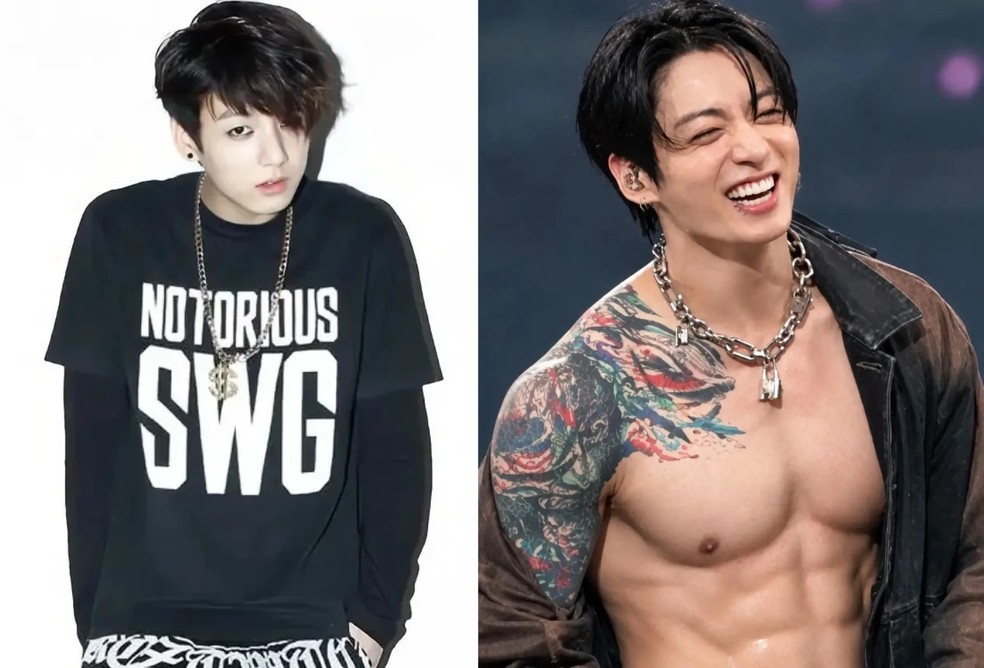Jungkook: antes e depois — Foto: Divulgação e Reprodução/Instagram