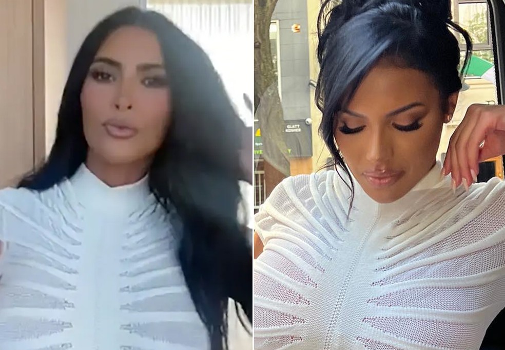 Kim Kardashian e Chaney Jones, ambas ex de Kanye West, usam mesmo look em festa — Foto: Instagram