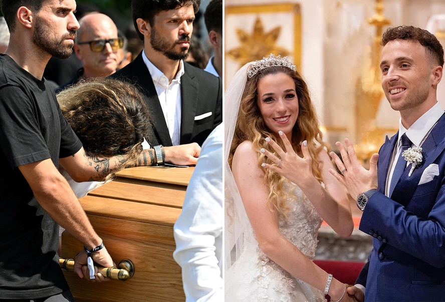 Viúva de Diogo Jota, do Liverpool, aparece inconsolável em funeral; vídeo