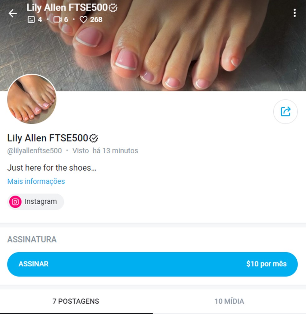 Lily Allen cria perfil no Onlyfans e vende fotos dos pés por menos de R$ 60