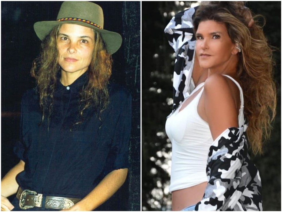 Antes e depois: Cristiana Oliveira, como Selena, em Corpo Dourado (Globo, 1998), e com visual atual — Foto: Divulgação/TV Globo e Jonathan Giuliani