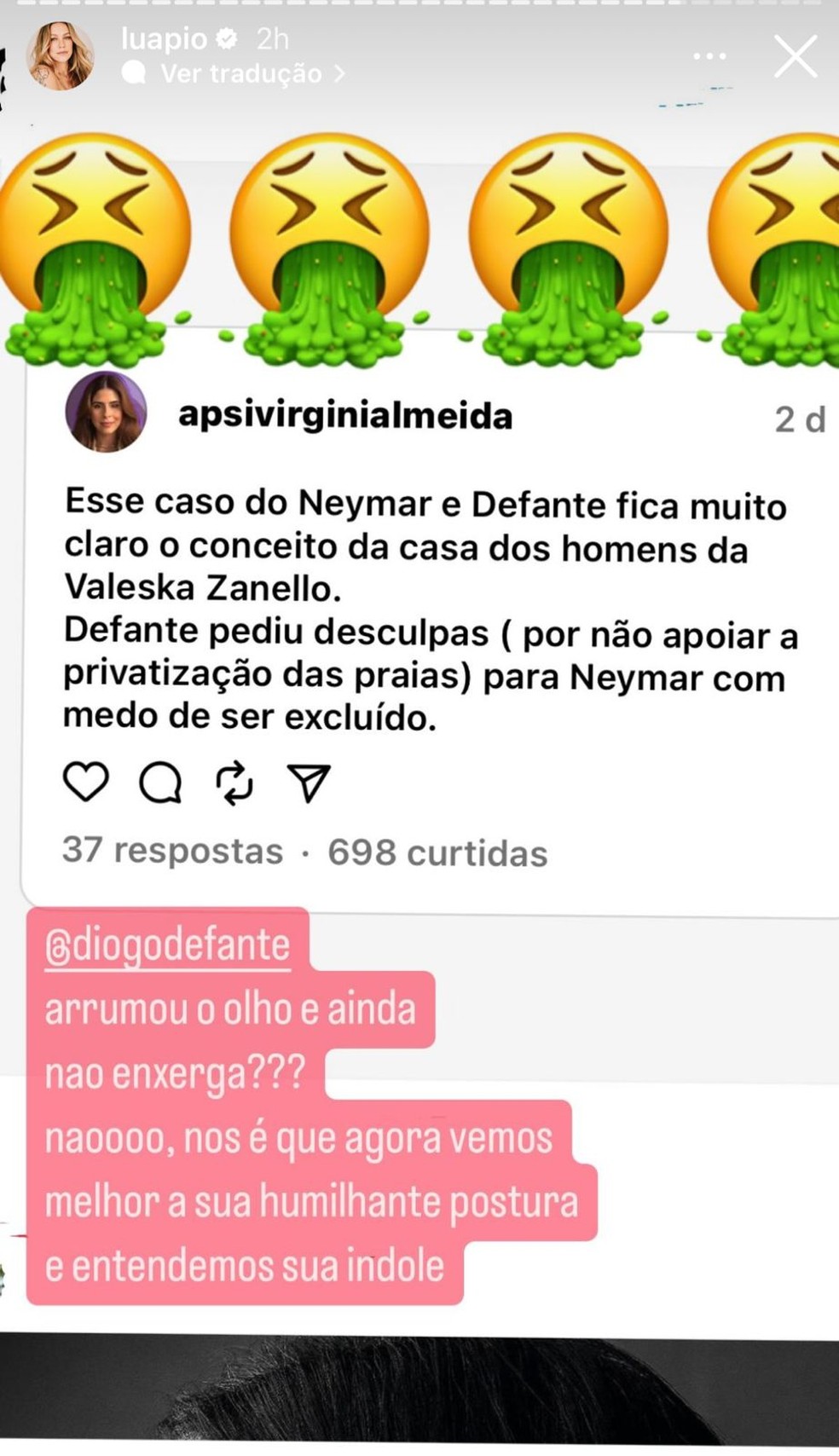 Luana Piovani critica Diogo Defante — Foto: Reprodução/Instagram