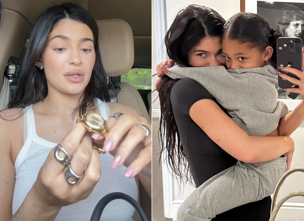 Kylie Jenner e a filha, Stormi — Foto: Reprodução / TikTok e Instagram