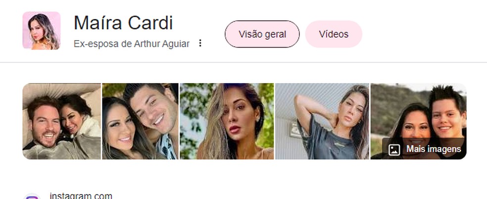 Maíra Cardi é taxada como 'ex-de Arthur Aguiar' em pesquisa do Google — Foto: google