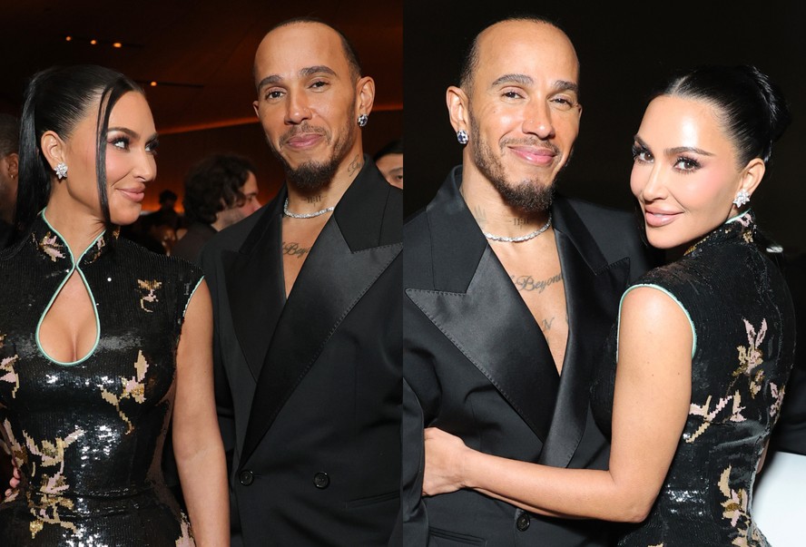 Kim Kardashian e Lewis Hamilton surgem agarradinhos em evento em Los Angeles