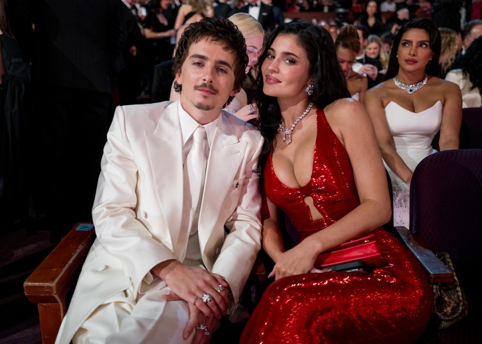 Timothée Chalamet e Kylie Jenner no Oscar 2026 — Foto: Getty Images