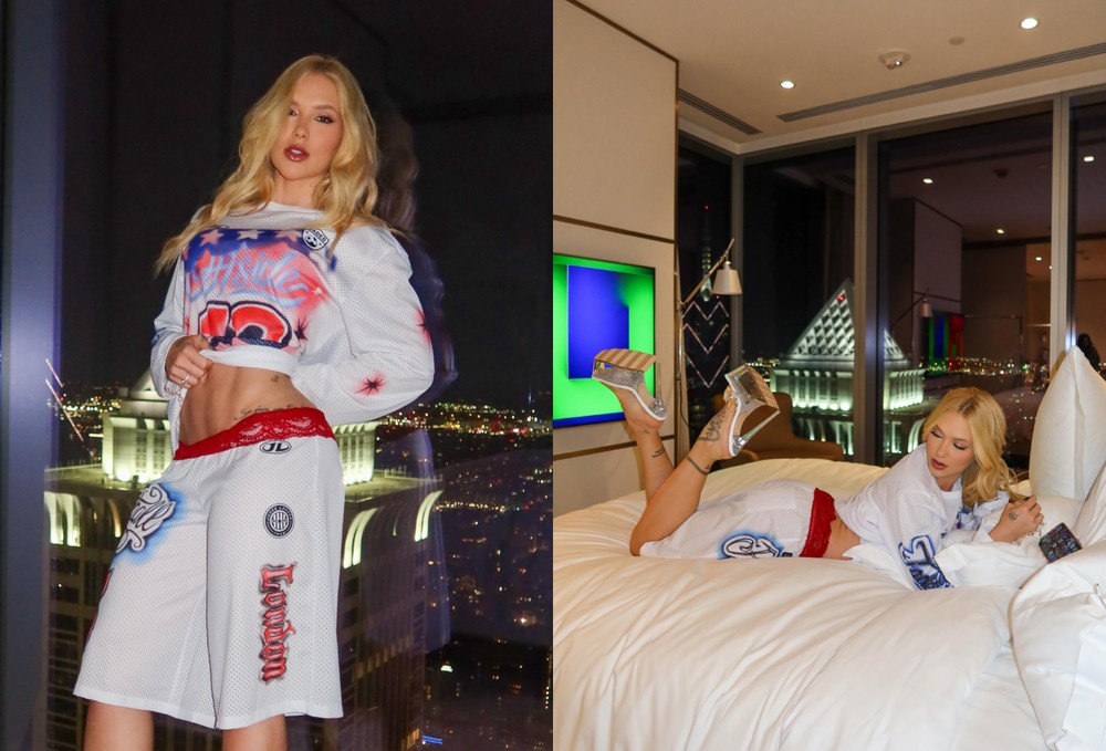 Chama atenção com bermuda transparente que parece lingerie