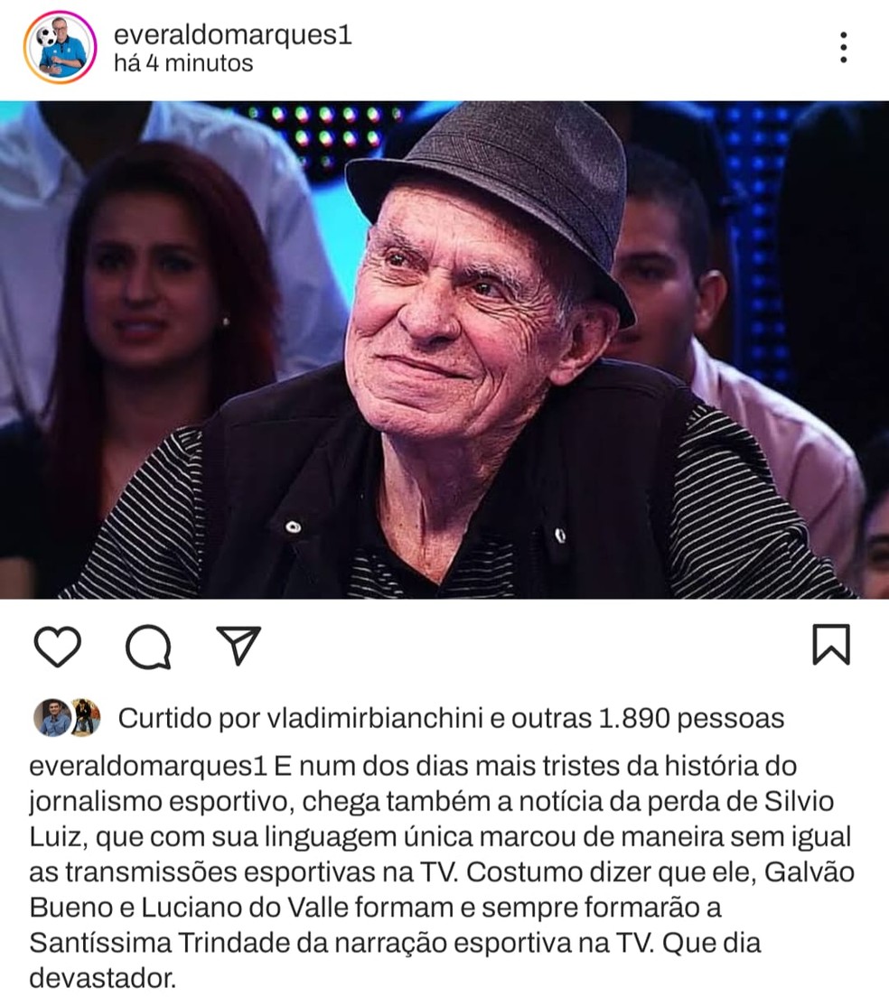 Everaldo Marques lamenta morte de Silvio Luiz — Foto: Reprodução/Instagram
