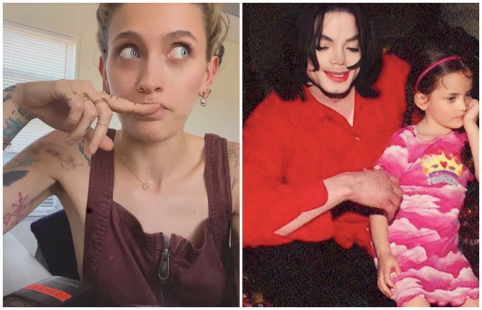 Paris Jackson atualmente e em foto pequena com o pai, Michael Jackson — Foto: Reprodução/ Instagram