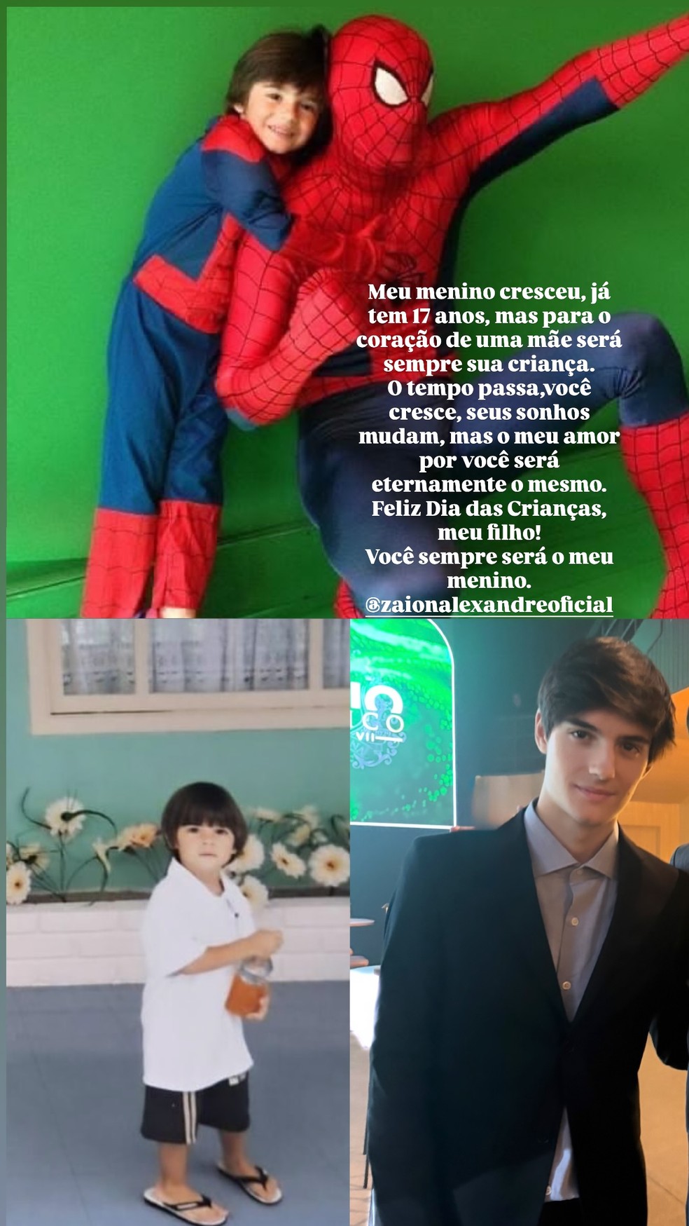 Záion, filho de Mari Alexandre e Fábio Jr, atualmente e em fotos antigas — Foto: Reprodução/Instagram
