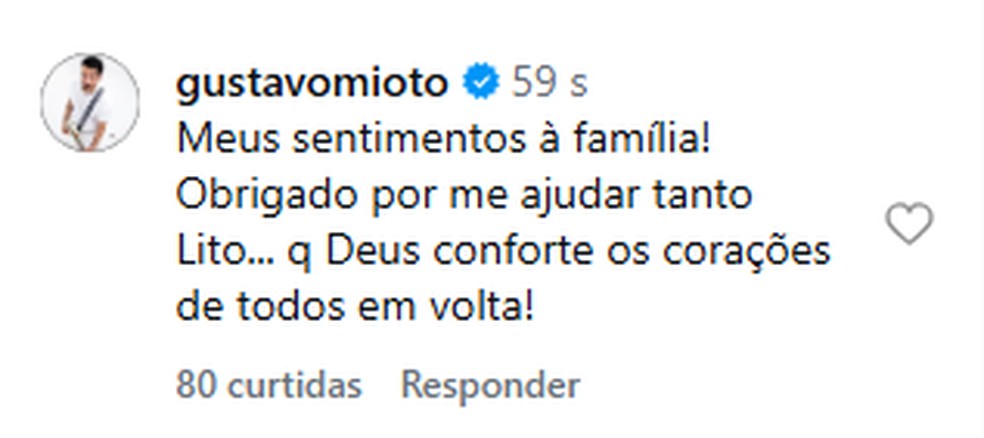Gustavo Mioto lamenta morte de Lito Souza — Foto: Reprodução/Instagram
