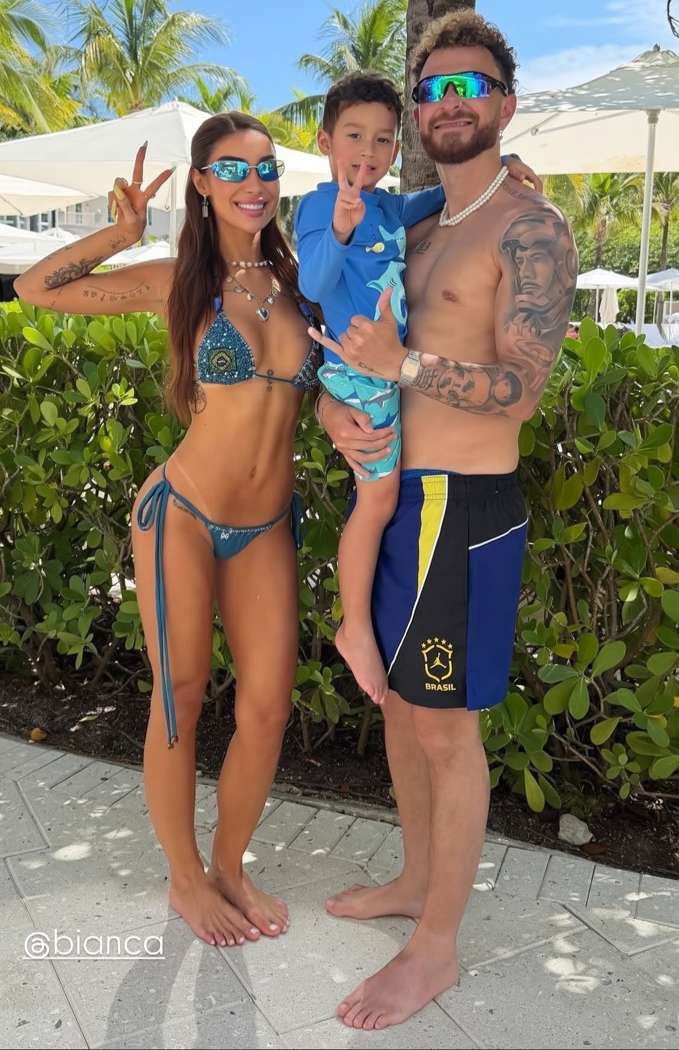 Ex-casal, Bianca Andrade e Fred Bruno curtem Miami com o filho, Cris — Foto: Reprodução/Instagram