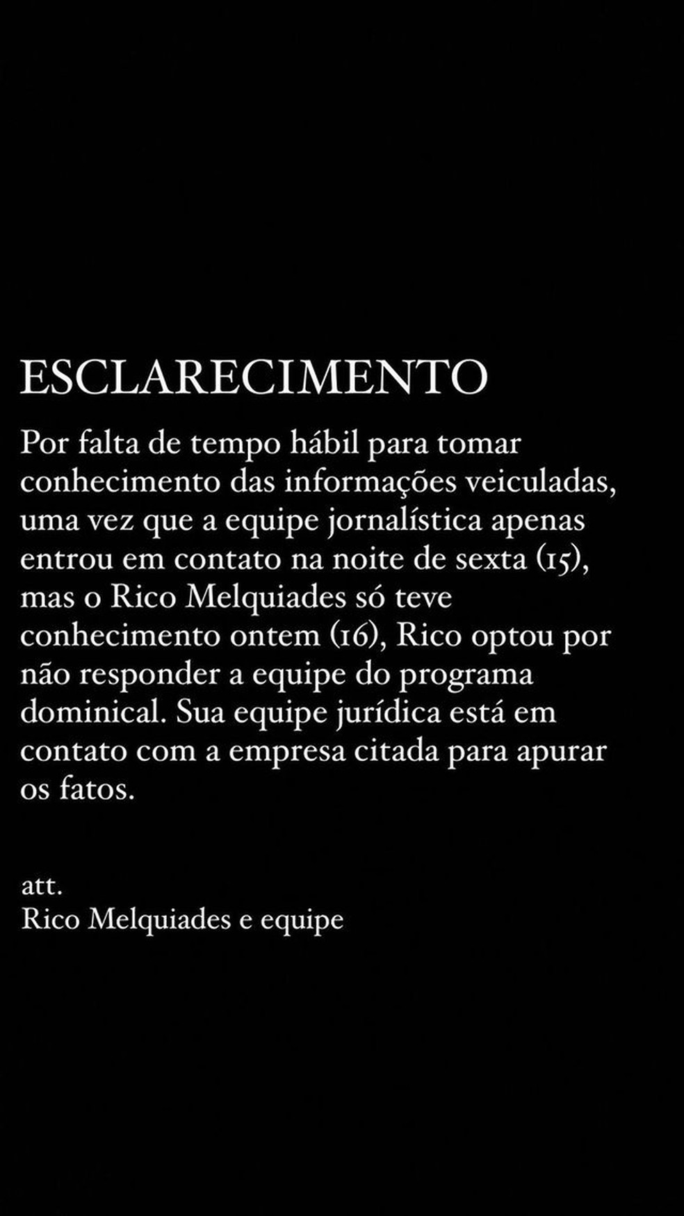 Story de Rico Melquiades — Foto: Reprodução / Instagram