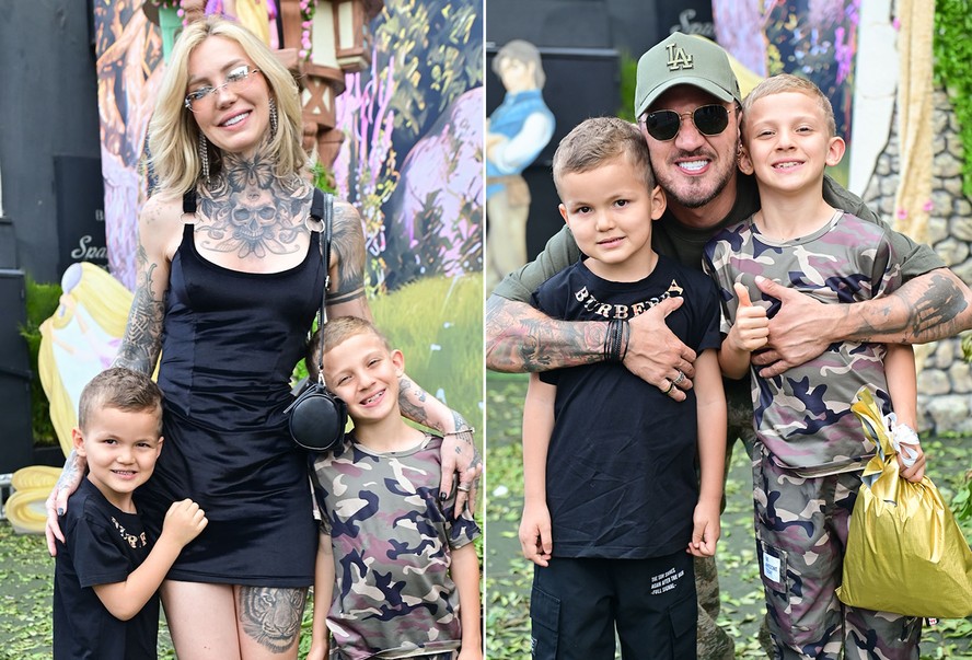 O ex-casal Zoo e Christian Figueiredo e os filhos, Gael e Nikki